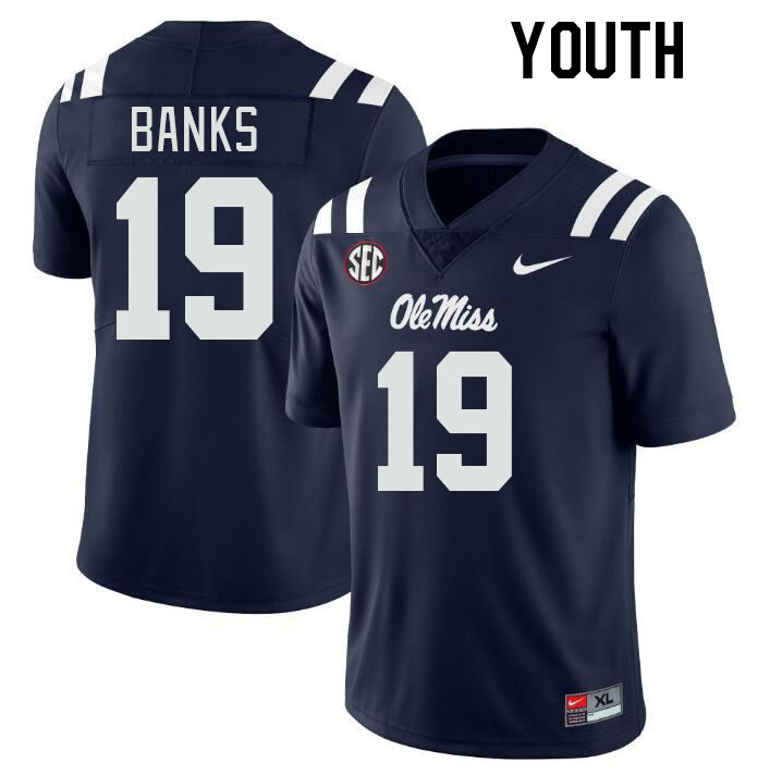 Youth #19 Travaris Banks Ole Miss Rebels College Football Jerseys Stitched-Navy